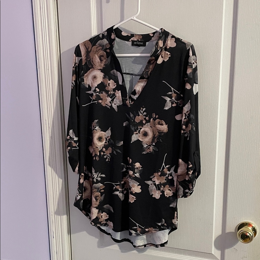 Eclipse Black and Pink Floral Blouse
